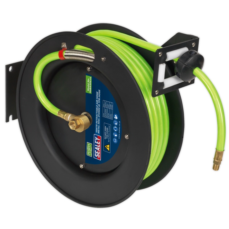 Sealey Retractable Air Hose Metal Reel 15m 10mm ID High-Visibility TPR Hose