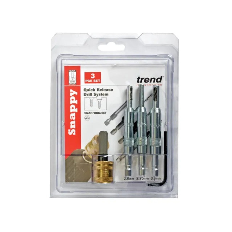 Trend SNAP/DBG/SET Drill Bit Guide Set with Quick Chuck – 5/64in 7/64in & 9/64in