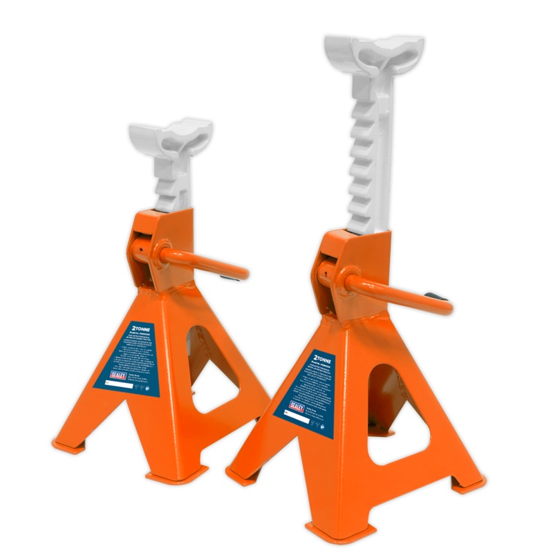 Sealey Axle Stands (Pair) 2 Tonne Capacity per Stand Ratchet Type – Orange