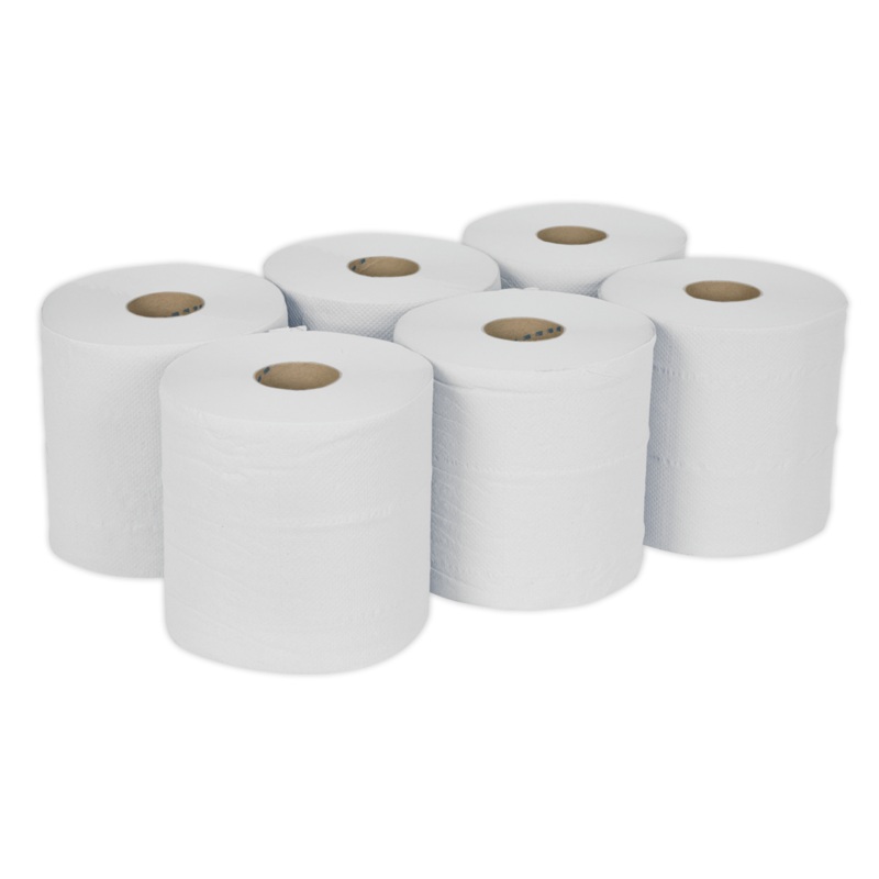 Sealey Paper Roll White 2-Ply Embossed 150m Pack of 6