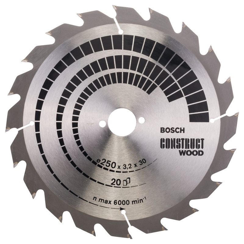 Bosch Professional Construct Wood Circular Saw Blade – 250 x 30 x 3.2 mm (20 teeth)