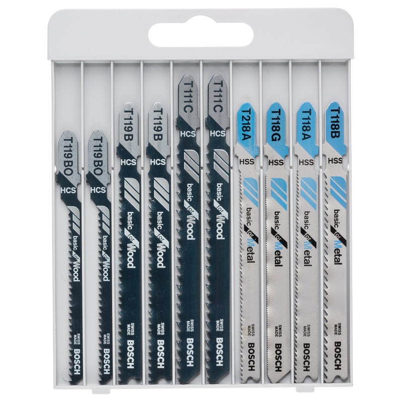 Bosch Professional 10-Piece Jigsaw Blade Set for Metal and Wood – T119BO (2x), T119B (2x), T111C (2x), T218A, T118G, T118A, T118B