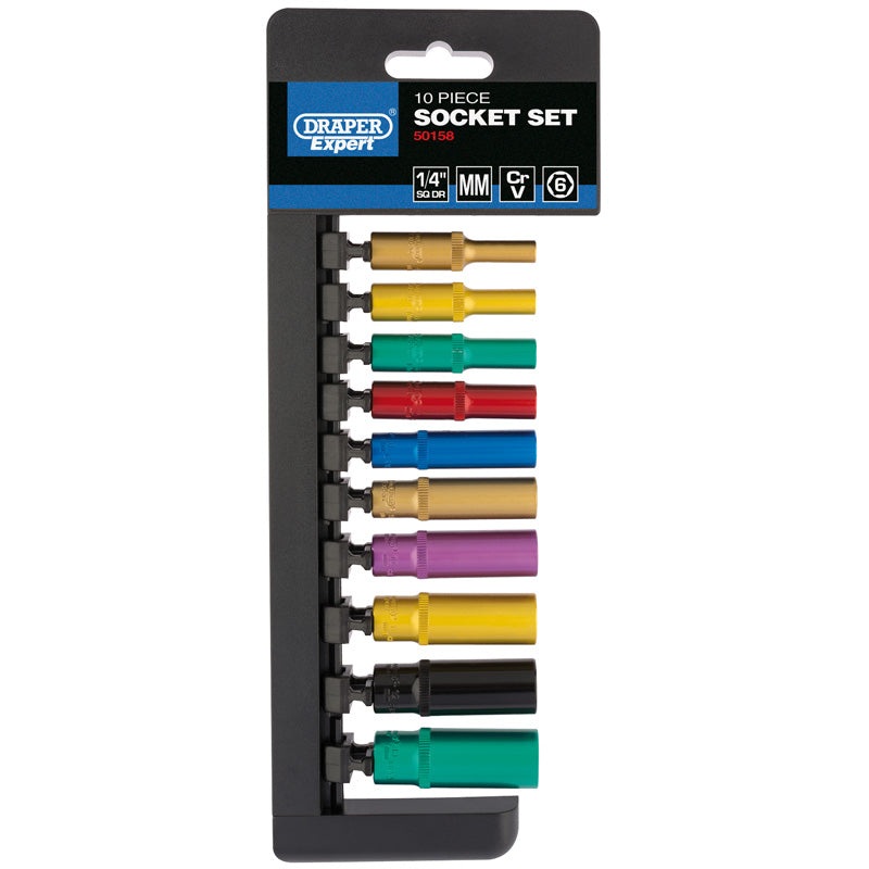 Draper 1/4 Sq. Dr. Metric Coloured Deep Socket Set (10 Piece)