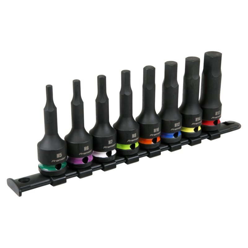 Sealey Hex Impact Socket Bit Set 8pc 1/2Sq Drive