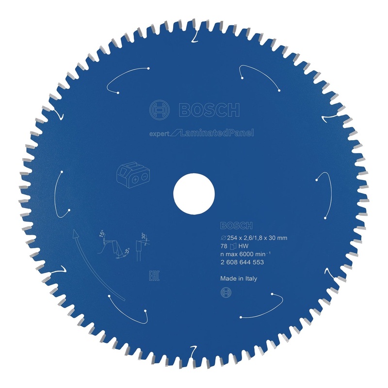 Bosch Professional Expert Circular Saw Blade for Cordless Saws – 254×2.6/1.8×30 T78 – Laminated Panel