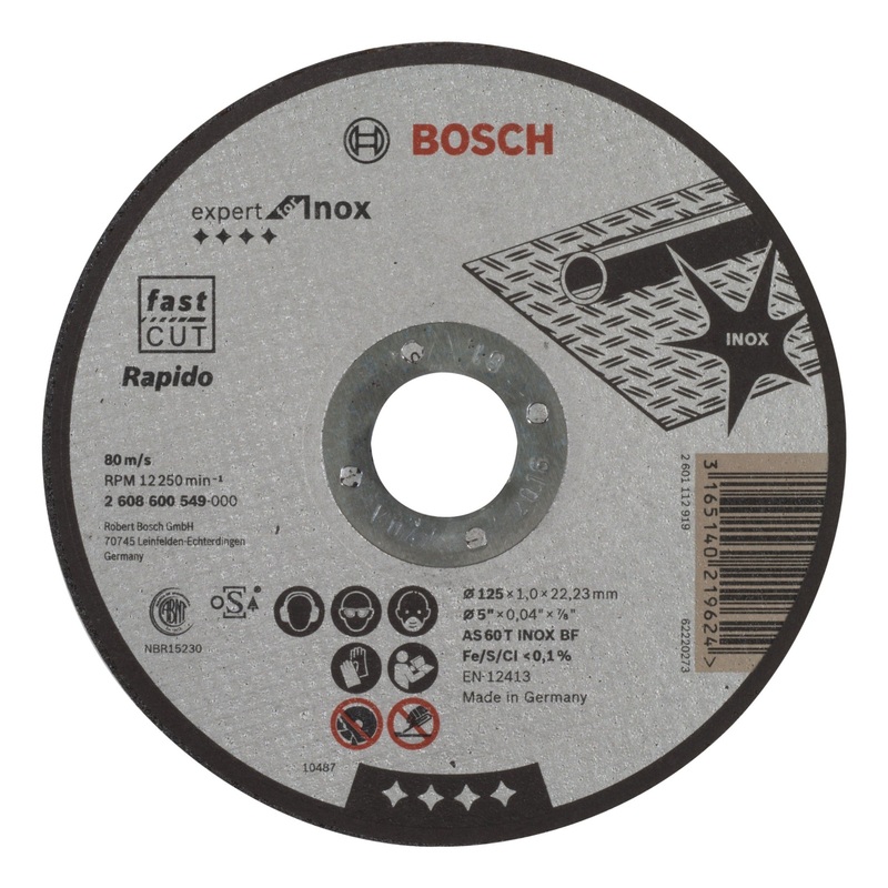 Bosch Professional Expert for Inox – Rapido Straight Cutting Disc AS 60 T INOX BF, 125mm x 1.0mm