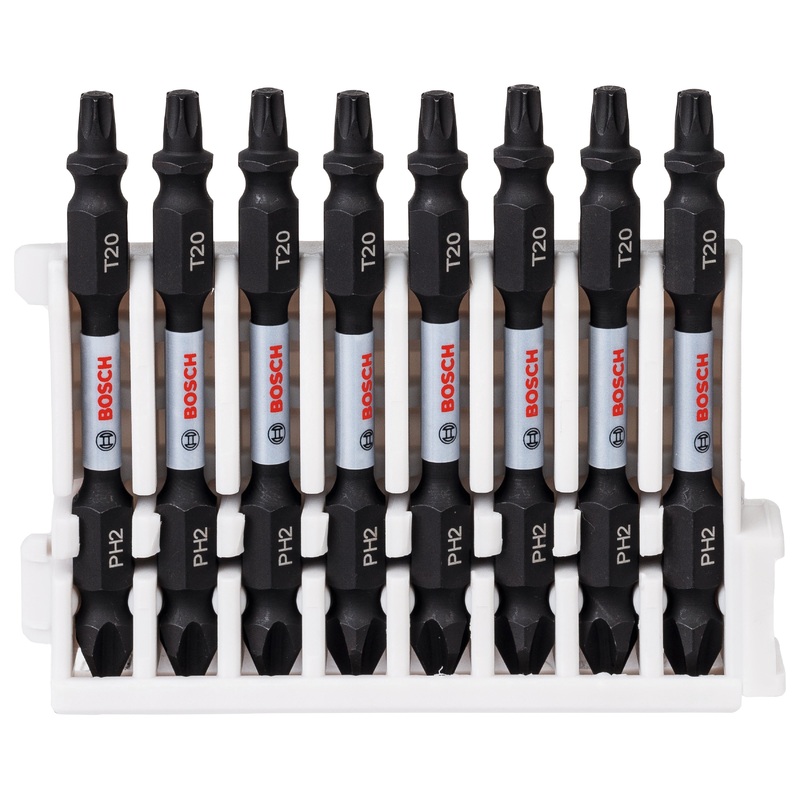 Bosch Professional Double Ended Bit Pack – 65mm, 8x PH2-T20 Pick & Clic Impact Bits