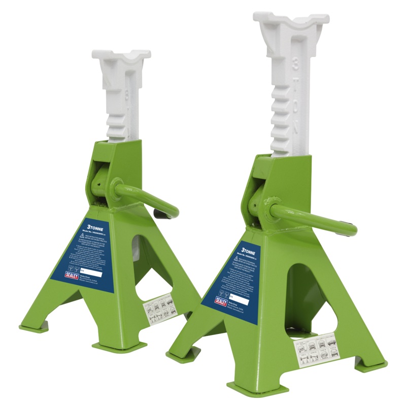 Sealey Axle Stands (Pair) 3 Tonne Capacity per Stand Ratchet Type – Hi-Vis Green