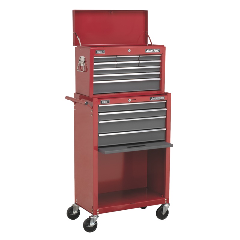 Sealey Topchest & Rollcab Combination 13 Drawer with Ball-Bearing Slides – Red/Grey
