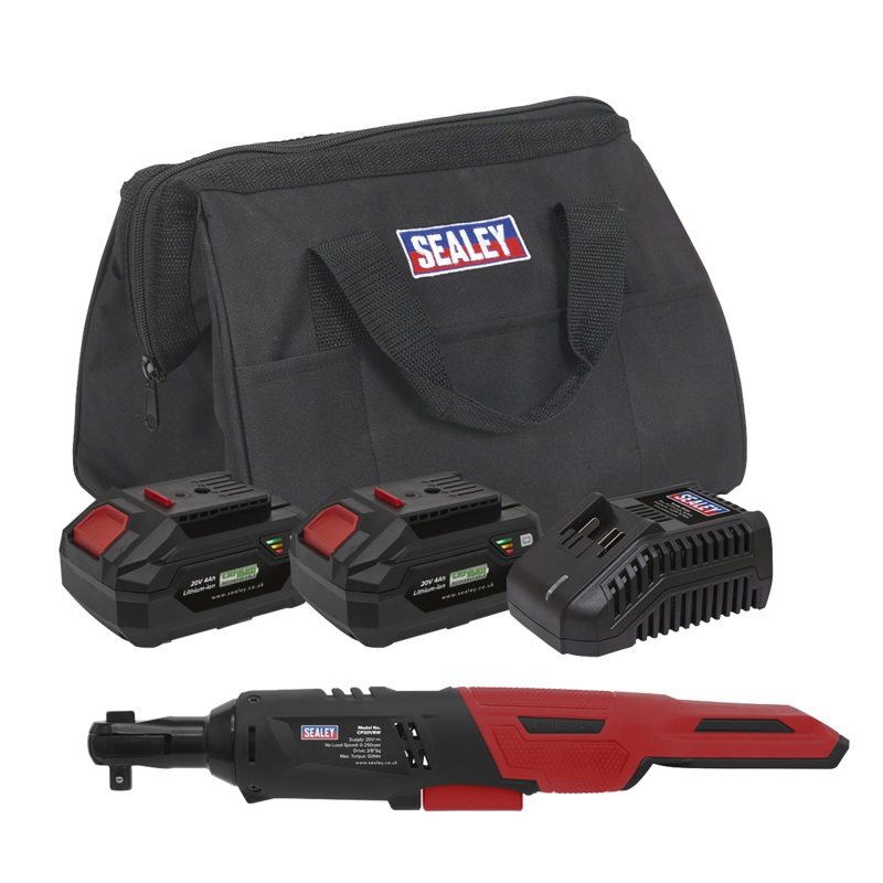 Sealey Cordless Ratchet Wrench 3/8Sq Drive Kit 20V SV20 Series – 2 Batteries