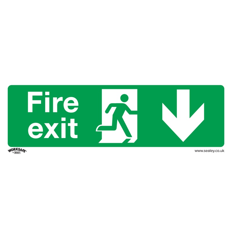 Sealey Safe Conditions Safety Sign – Fire Exit (Down) – Self-Adhesive Vinyl – Pack of 10
