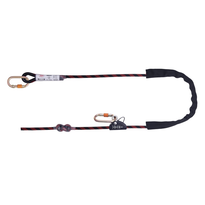 JSP 2m Adjustable Work Positioning Lanyard – Fixed Rope Grab + 2 Karabiners
