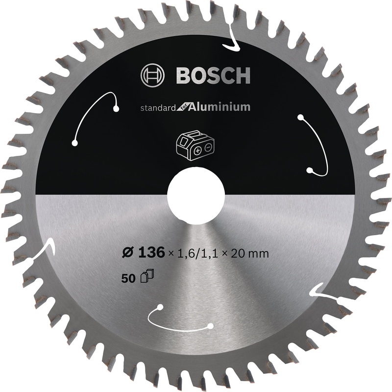 Bosch Professional Aluminium Circular Saw Blade for Cordless Saws – 136×1.6/1.1×20 T50 – Standard