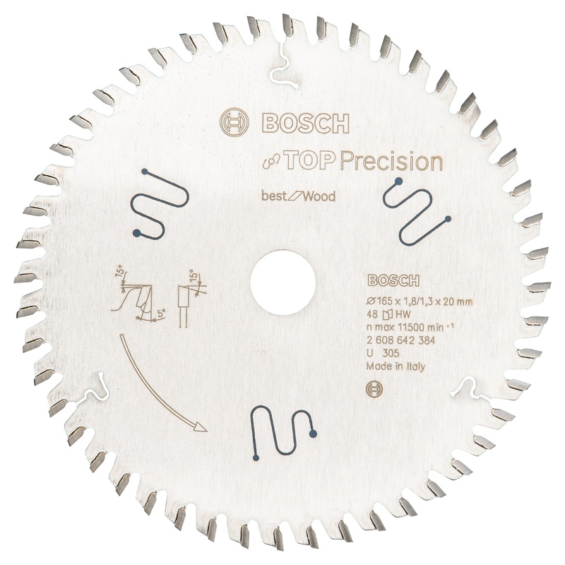 Bosch Professional Top Precision Circular Saw Blade for Wood – 165 x 20 x 1.8 mm, 48 Teeth