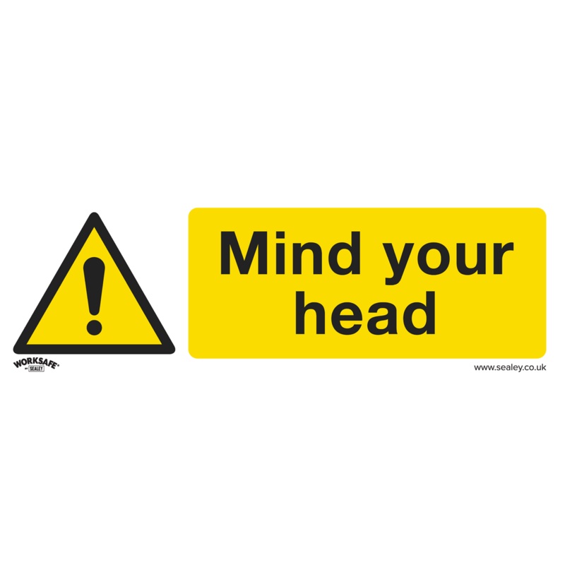 Sealey Warning Safety Sign – Mind Your Head – Self-Adhesive Vinyl – Pack of 10