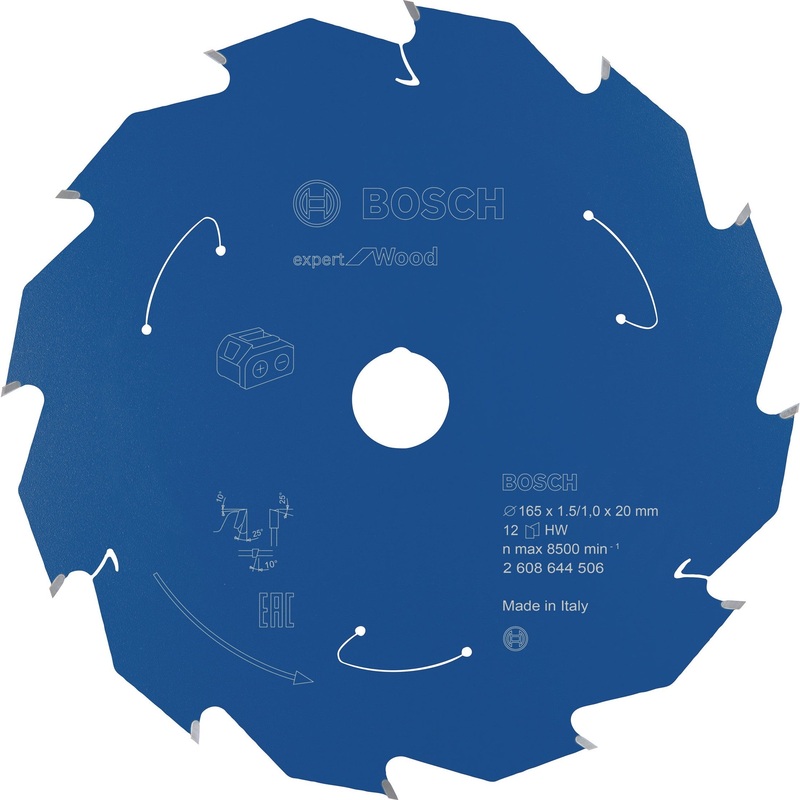Bosch Professional Expert Circular Saw Blade for Cordless Saws – Wood, 165×1.5/1×20 T12