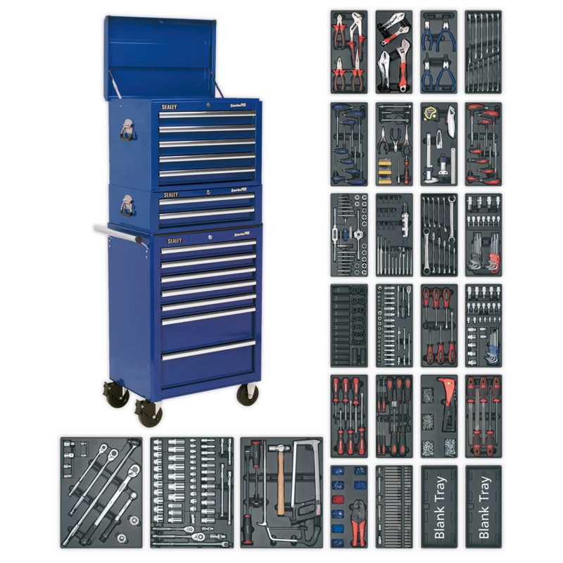 Sealey Tool Chest Combination 14 Drawer with Ball-Bearing Slides – Blue & 1179pc Tool Kit