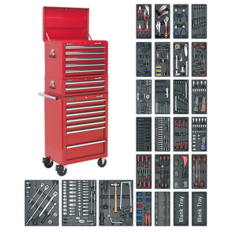 Sealey Tool Chest Combination 14 Drawer with Ball-Bearing Slides – Red & 1179pc Tool Kit