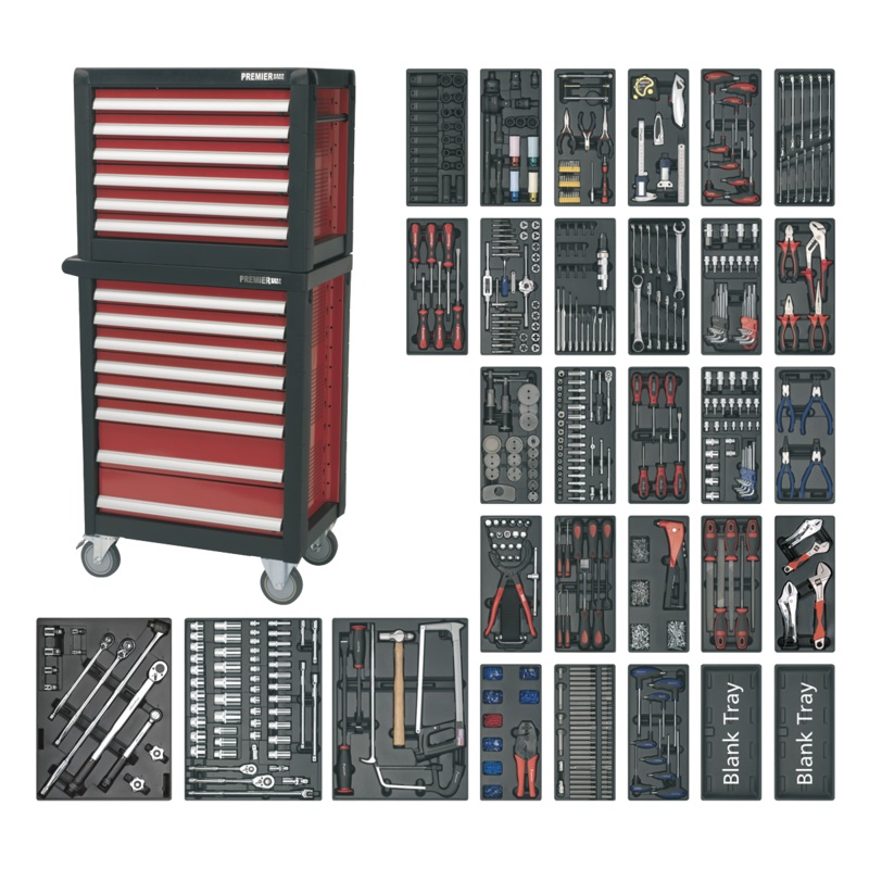Sealey Topchest & Rollcab Combination 14 Drawer with Ball-Bearing Slides & 1233pc Tool Kit