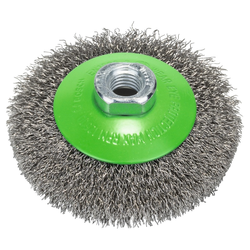 Bosch Professional 100mm M14 Conical Brush – Crimped Wire, 0.35mm INOX