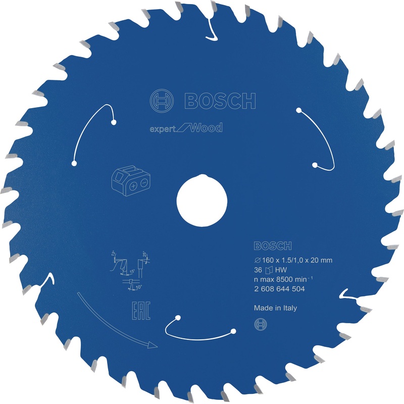 Bosch Professional Expert Circular Saw Blade for Cordless Saws – Wood, 160×1.5/1×20 T36