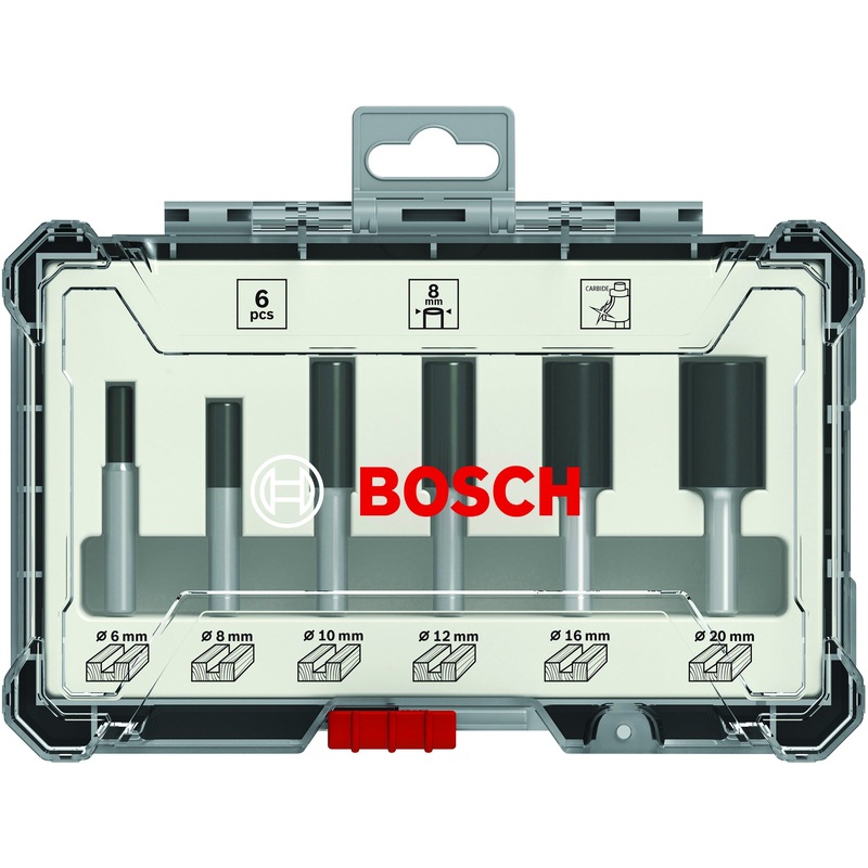 Bosch Professional Router Bit Set 6 pcs Straight 1/4 shank 6-piece Straight Router Bit Set.