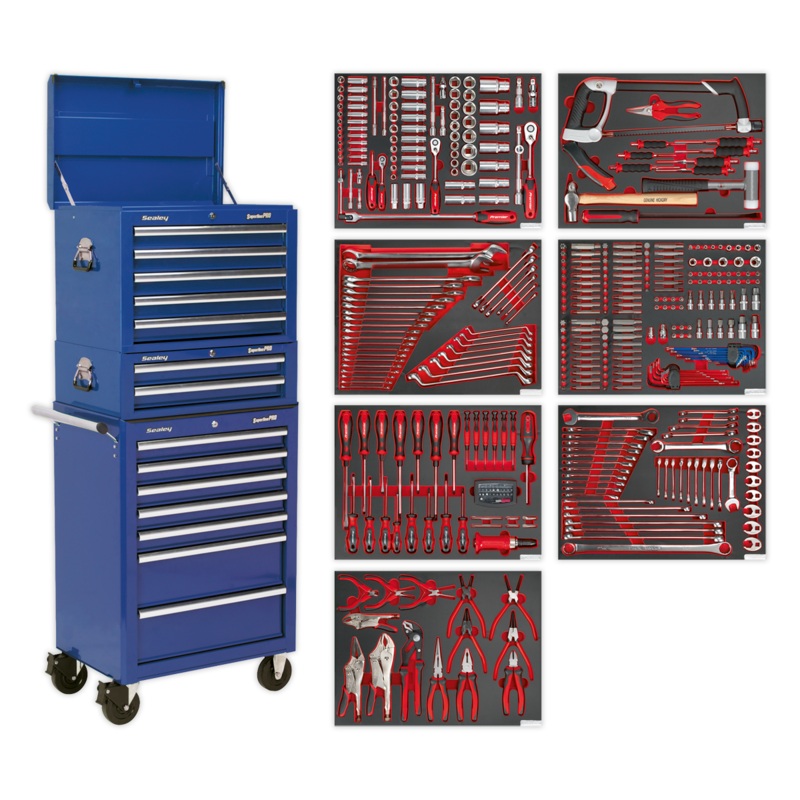 Sealey Tool Chest Combination 14 Drawer with Ball-Bearing Slides – Blue & 446pc Tool Kit