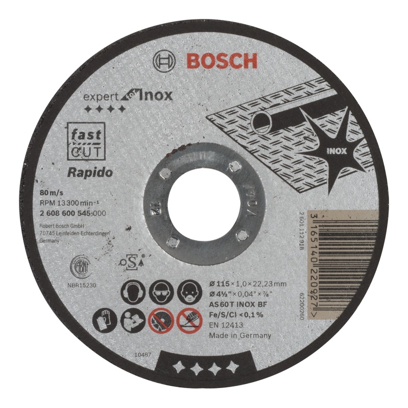 Bosch Professional Expert for Inox – Rapido Straight Cutting Disc AS 60 T INOX BF, 115mm x 1.0mm
