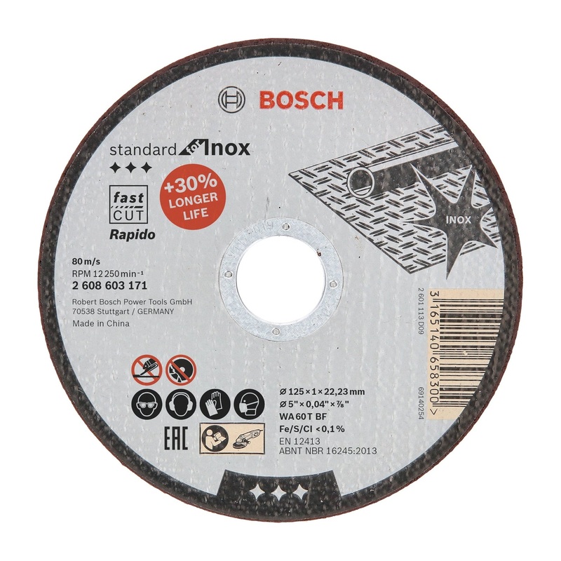 Bosch Professional Inox Cutting Disc – Rapido Straight, 125mm, 22.23mm, 1.0mm, WA 60 T BF