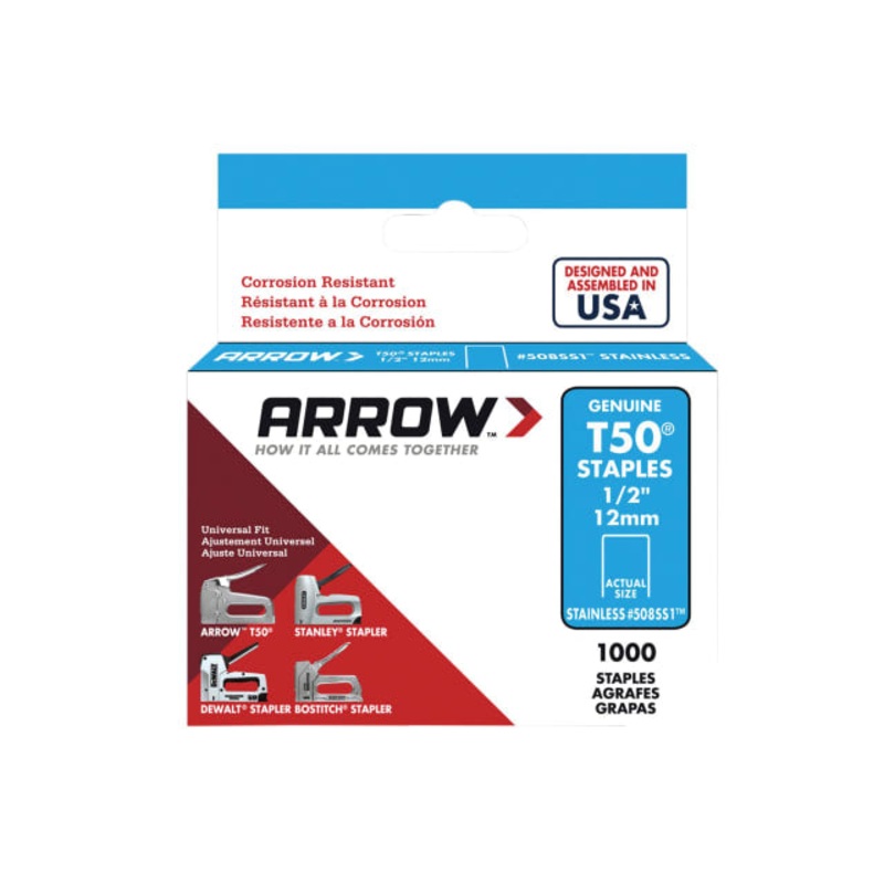 Arrow T50 Staples Stainless Steel 508SS 12mm (1/2in) (Box 1000)