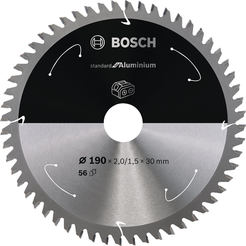 Bosch Professional Aluminium Circular Saw Blade for Cordless Saws – 190×2/1.5×30 T56 – Standard