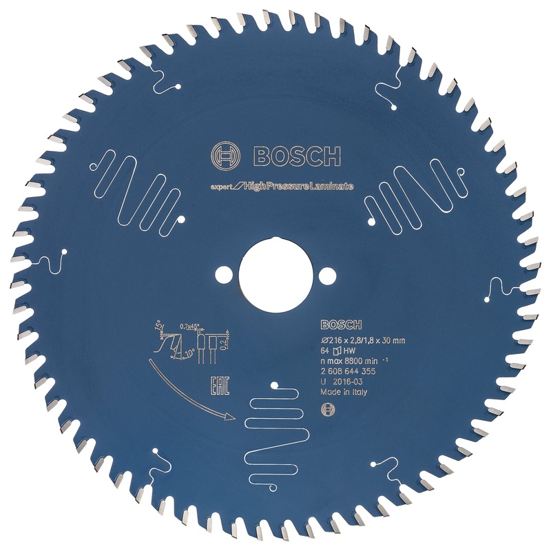 Bosch Professional Expert Circular Saw Blade for High Pressure Laminate and Miter Saw – 216x30x2.8x64T
