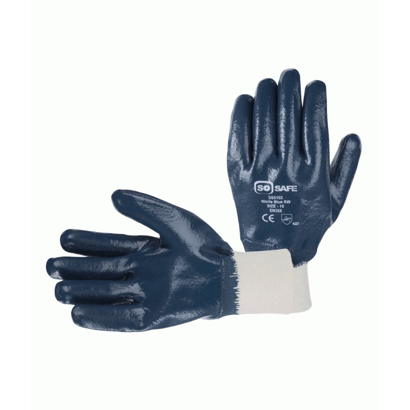 Orbit International Blue Nitrile: Fully Coated Knit Wrist Glove