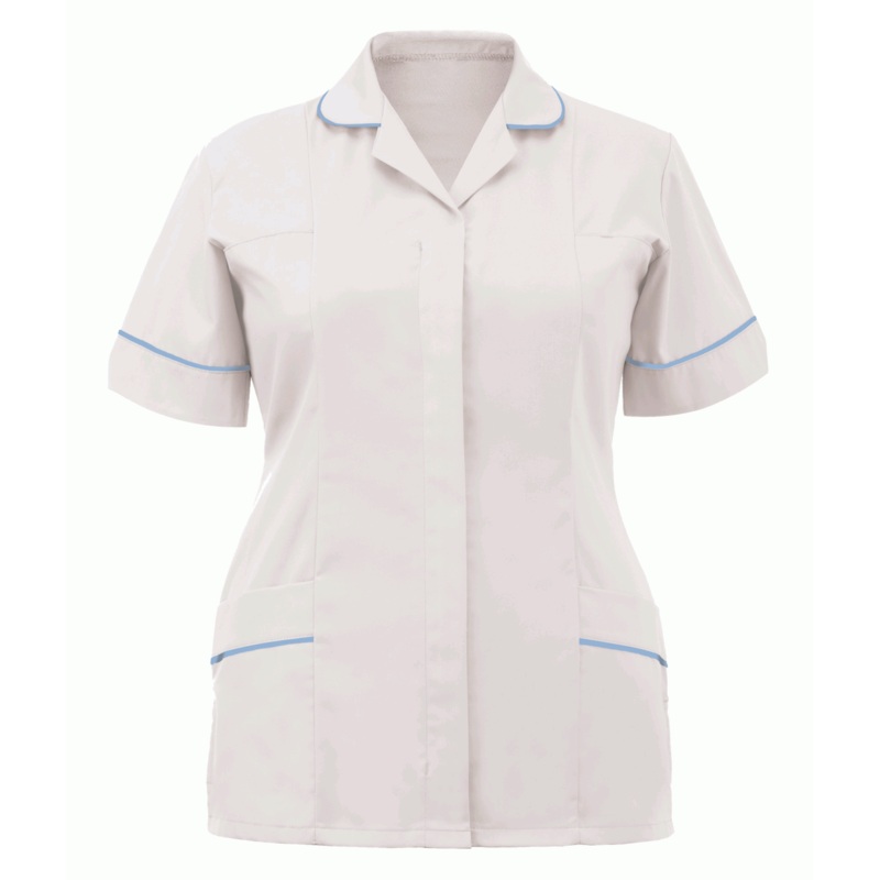 Orbit International Classic Tunic: Ladies – White/ Sky Blue