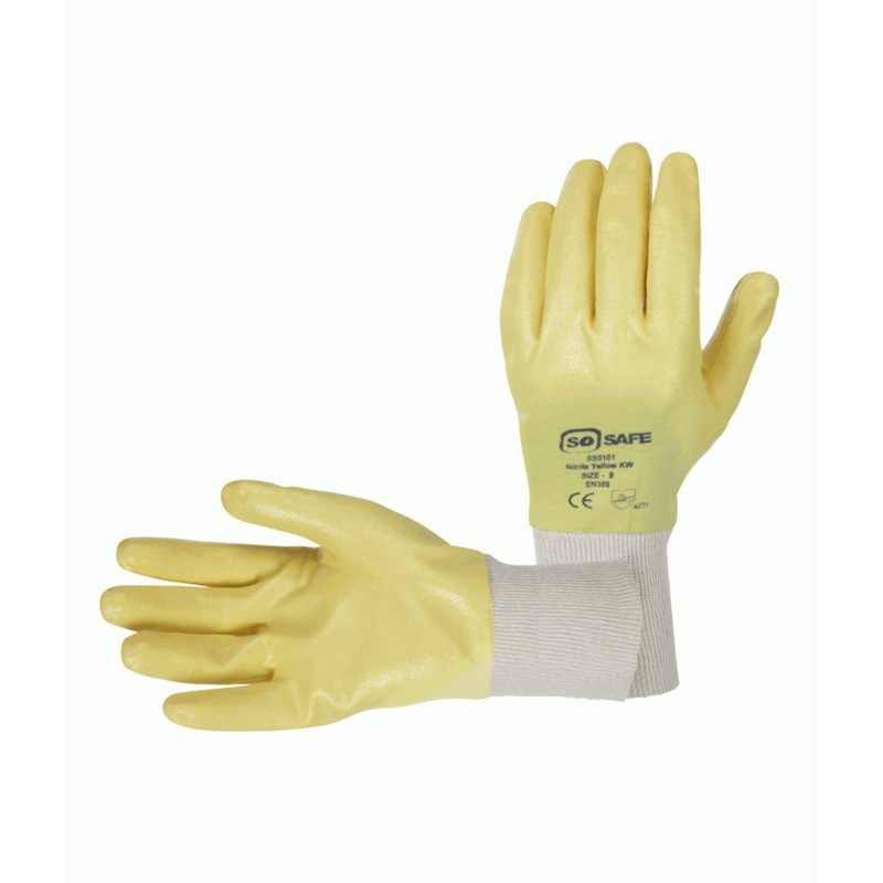 Orbit International Yellow Nitrile: Full Coated Knit Wrist Glove