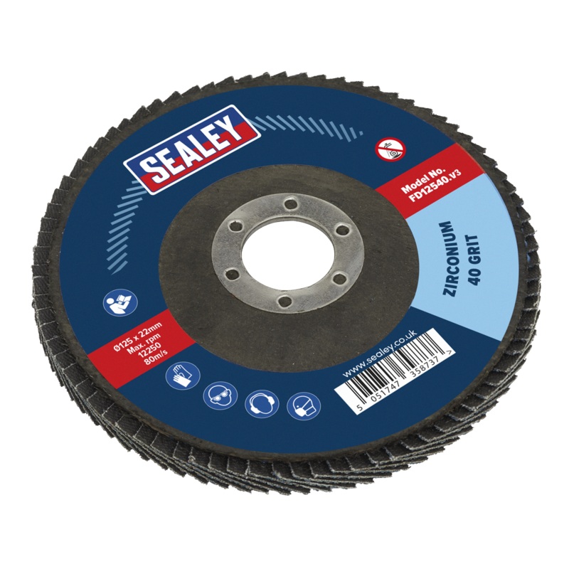 Sealey Flap Disc Zirconium 125mm 22mm Bore 40Grit