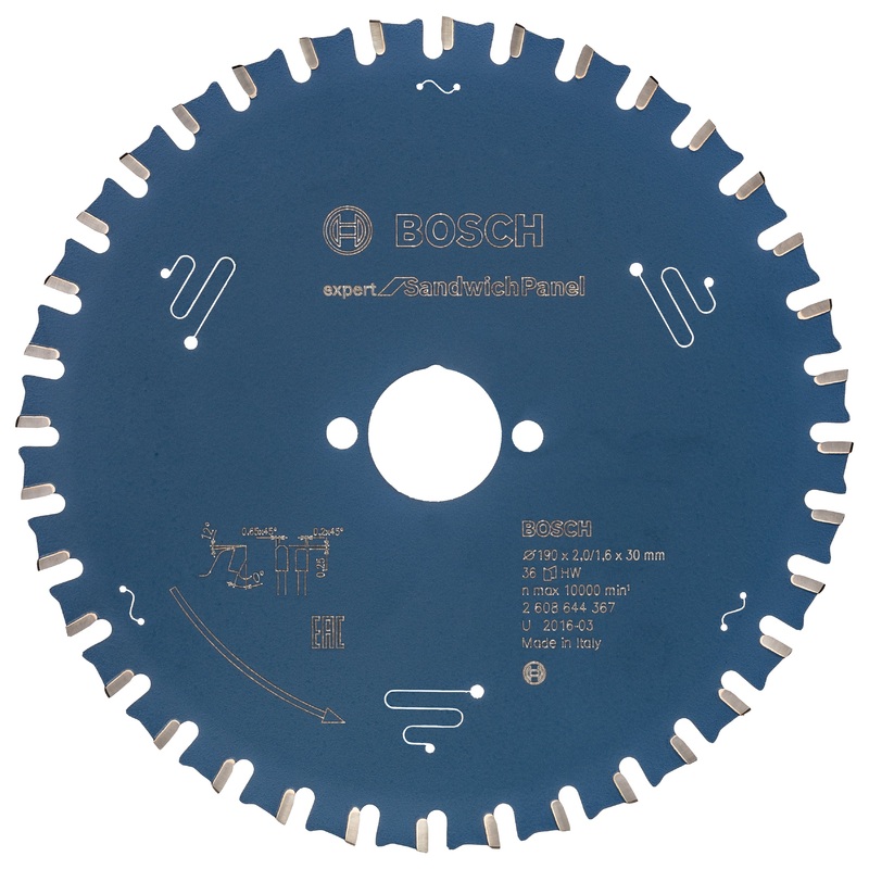 Bosch Professional Expert Circular Saw Blade for Hand Held Saws – Sandwich Panel, 190x30x2x36T