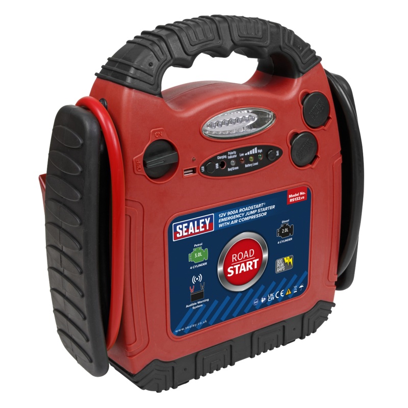 Sealey RoadStart Emergency Jump Starter with Air Compressor 12V 900 Peak Amps RS132