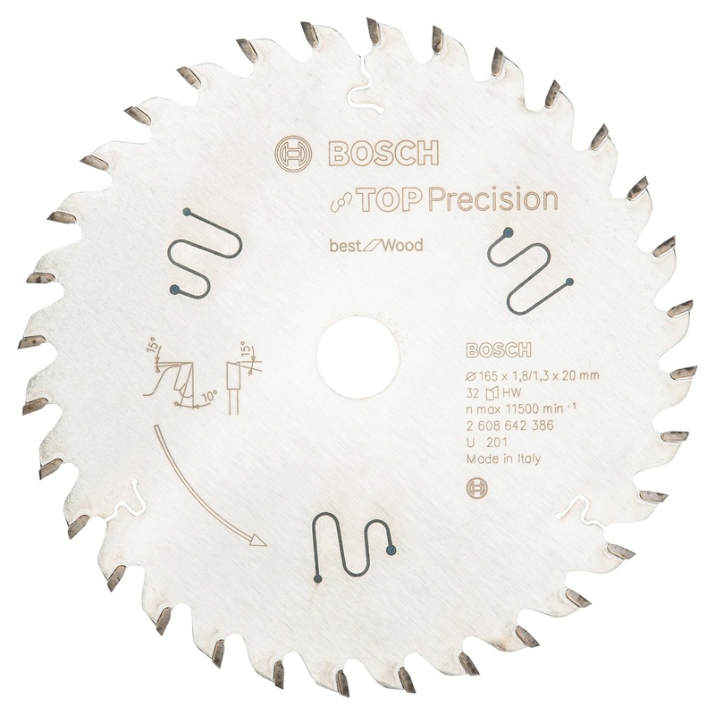 Bosch Professional Top Precision Circular Saw Blade for Wood – 165 x 20 x 1.8 mm, 32 Teeth