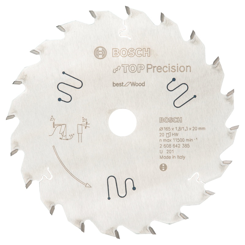 Bosch Professional Top Precision Circular Saw Blade for Wood – 165 x 20 x 1.8 mm, 20 Teeth