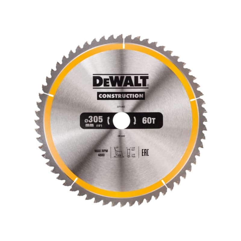 DEWALT Stationary Construction Circular Saw Blade 305 x 30mm x 60T ATB/Neg