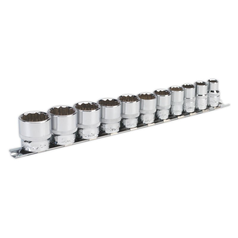 Sealey Socket Set 11pc 3/8Sq Drive 12pt WallDrive Imperial