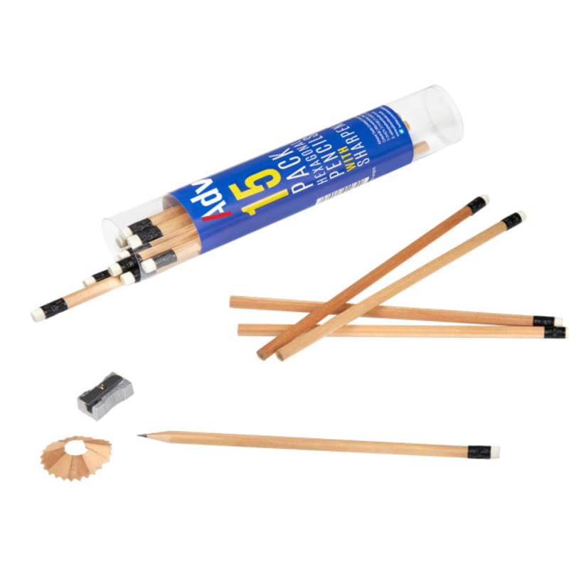 Advent Hexagonal HB Pencils & Sharpener (Tub 15)