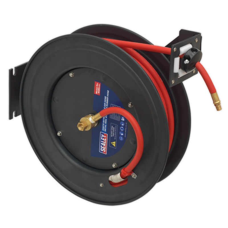 Sealey Retractable Air Hose Steel Reel 20m 10mm ID Rubber Hose