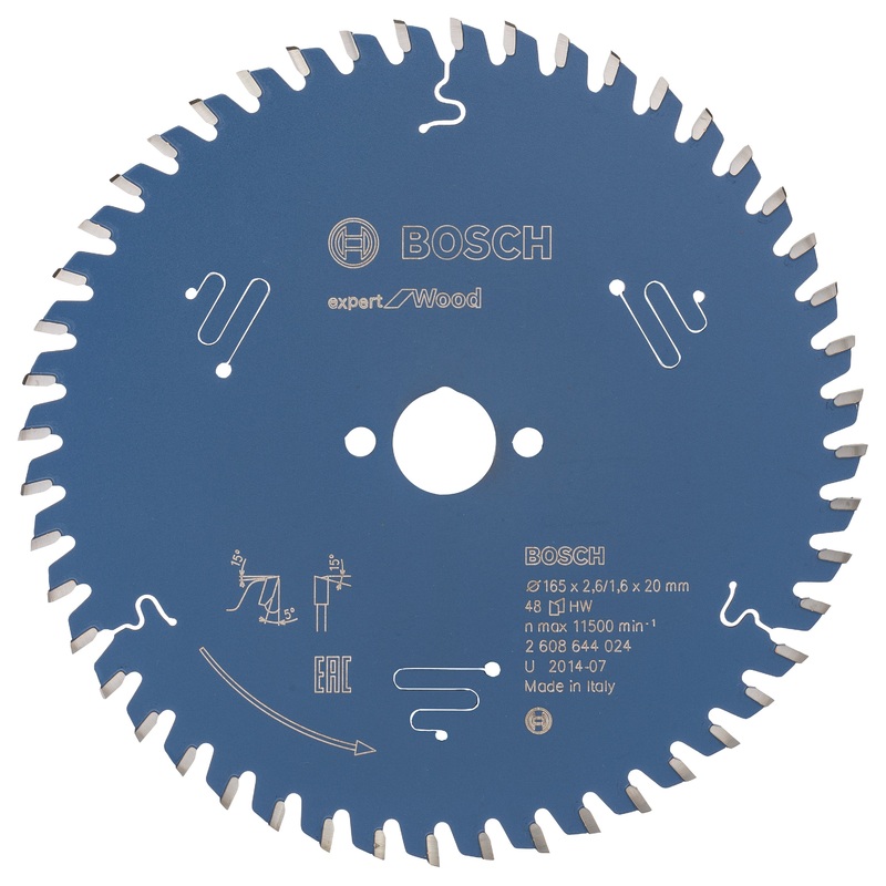 Bosch Professional Circular Saw Blade Expert for Wood – 165 x 20 x 2.6 mm, 48 Teeth