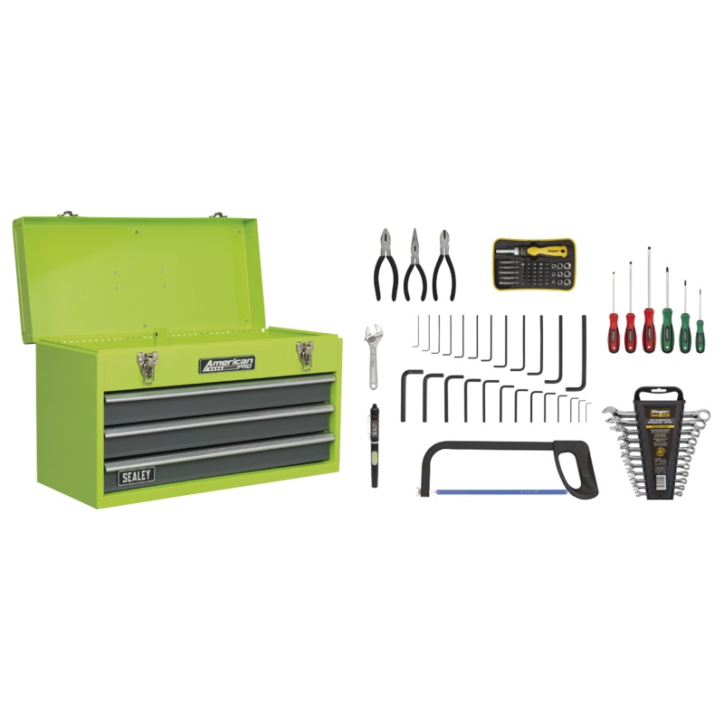 Sealey Portable Tool Chest 3 Drawer with Ball-Bearing Slides – Hi-Vis & 93pc Tool Kit