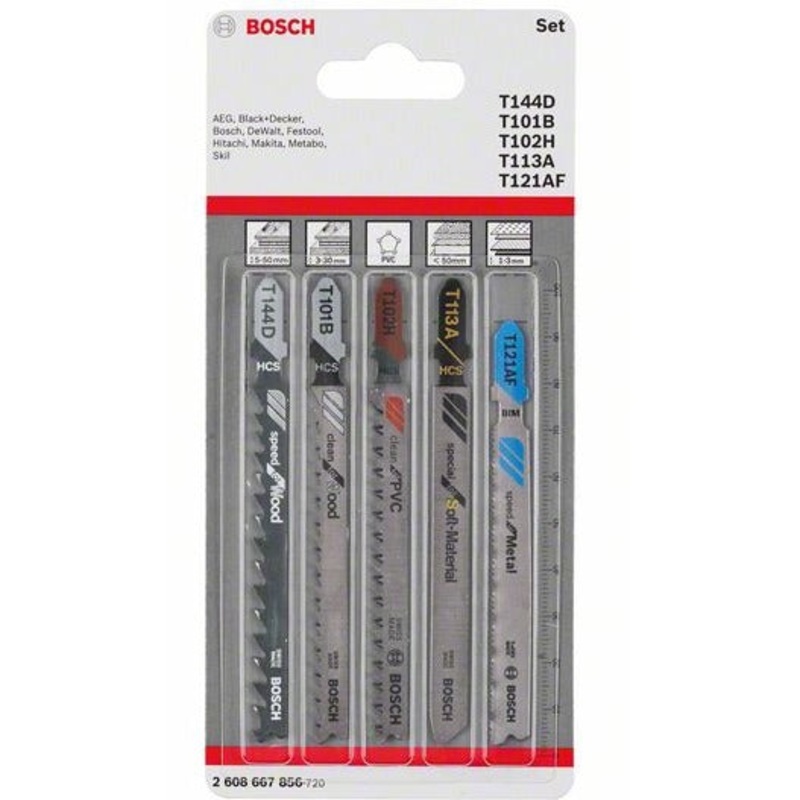 Bosch Professional 5-Piece Jigsaw Blade Set – Allrounder T 144 D, T 101 B, T 102 H, T 113 A, T 121 AF