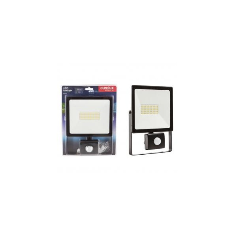 EUROLUX LED FLOODLIGHT & SENSOR BLACK 40W 4000K FS293BP