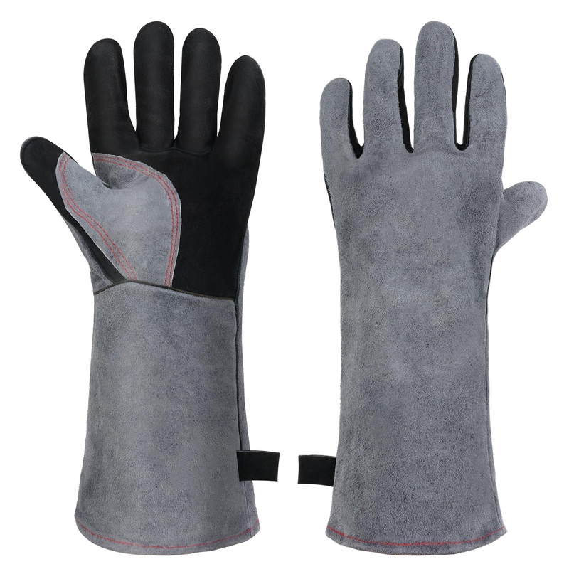 GLOVES LEATHER LONG GREY & BLACK