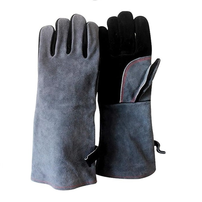GLOVES LEATHER SIZE MEDIUM GREY & BLACK
